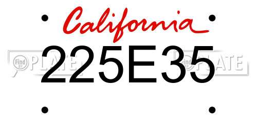 225E35 California License Plate