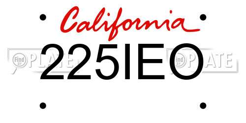 225IEO California License Plate