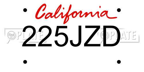 225JZD California License Plate