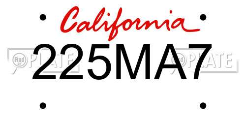 225MA7 California License Plate