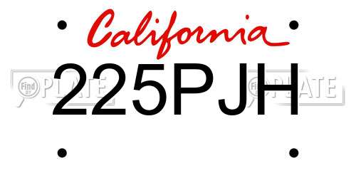 225PJH California License Plate
