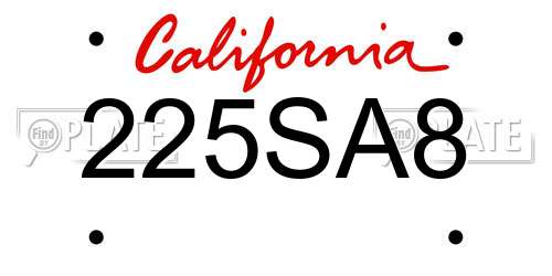 225SA8 California License Plate