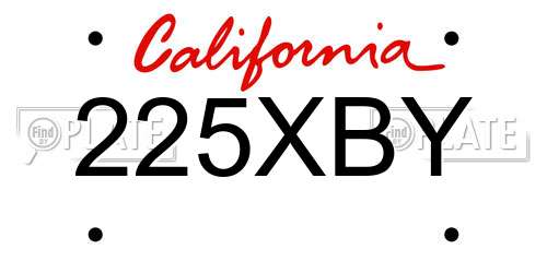 225XBY California License Plate