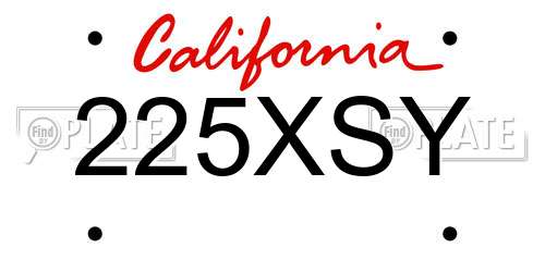 225XSY California License Plate