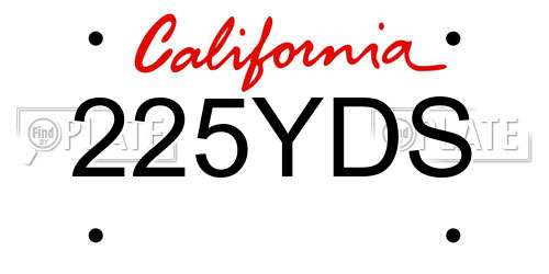 225YDS California License Plate