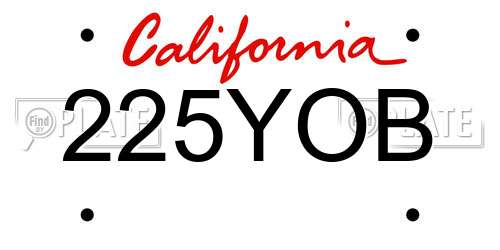 225YOB California License Plate