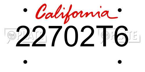 22702T6 California License Plate