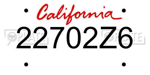 22702Z6 California License Plate