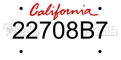 22708B7 California License Plate
