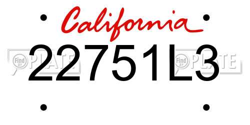 22751L3 California License Plate
