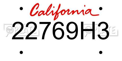 22769H3 California License Plate