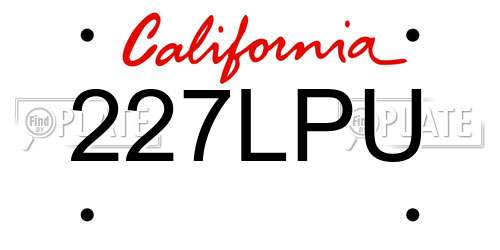 227LPU California License Plate