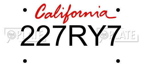 227RY7 California License Plate