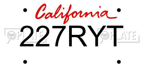 227RYT California License Plate