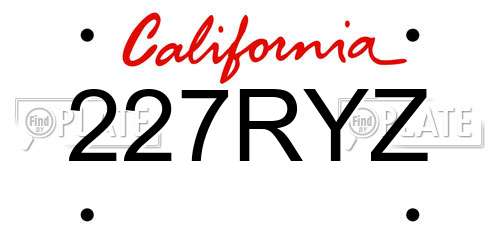 227RYZ California License Plate