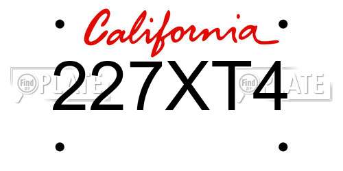227XT4 California License Plate