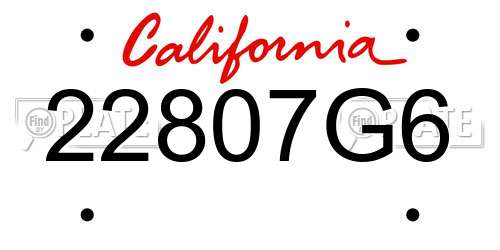 22807G6 California License Plate