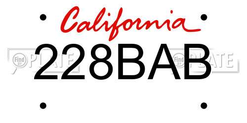 228BAB California License Plate