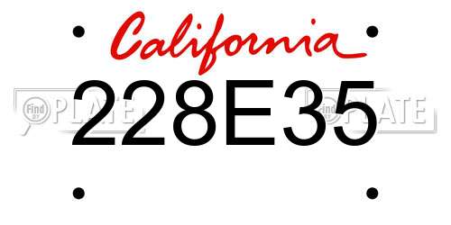228E35 California License Plate