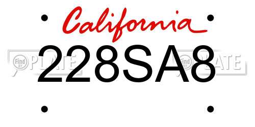 228SA8 California License Plate