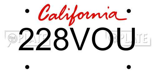 228VOU California License Plate