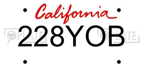 228YOB California License Plate