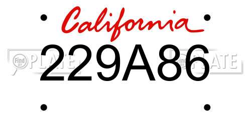 229A86 California License Plate