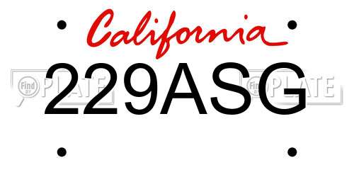 229ASG California License Plate