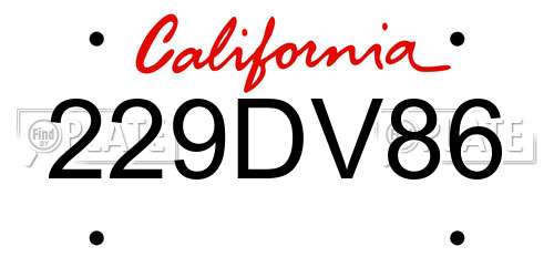229DV86 California License Plate