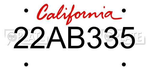 22AB335 California License Plate