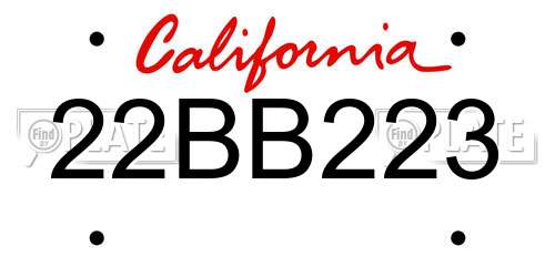 22BB223 California License Plate