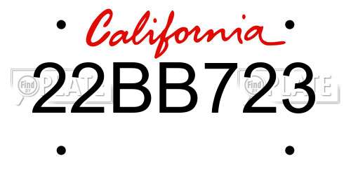 22BB723 California License Plate