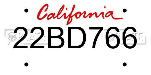 22BD766 California License Plate