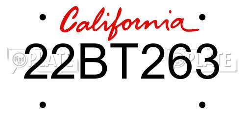 22BT263 California License Plate