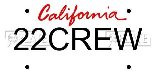 22CREW California License Plate