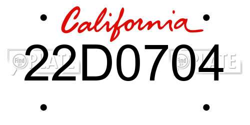 22D0704 California License Plate