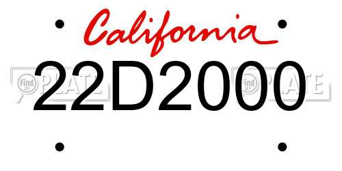 22D2000 California License Plate