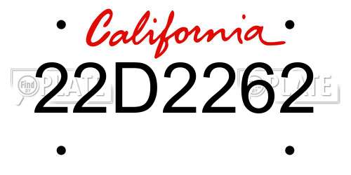22D2262 California License Plate
