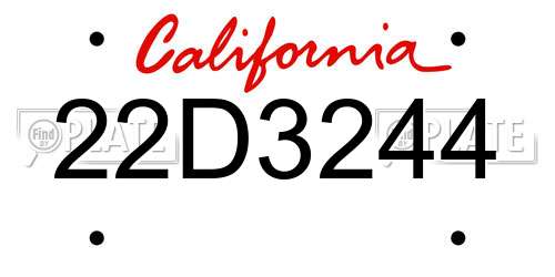 22D3244 California License Plate