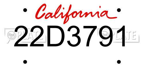 22D3791 California License Plate