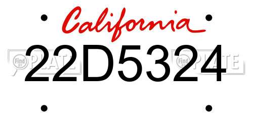 22D5324 California License Plate