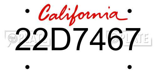 22D7467 California License Plate