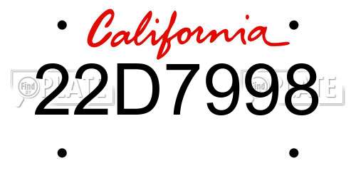 22D7998 California License Plate