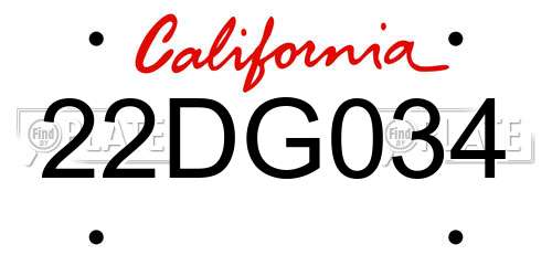 22DG034 California License Plate
