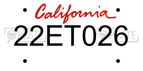 22ET026 California License Plate