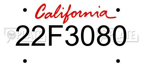22F3080 California License Plate