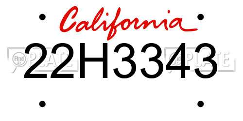 22H3343 California License Plate