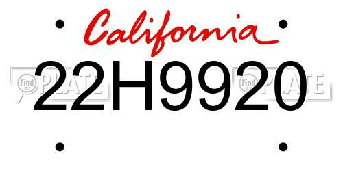 22H9920 California License Plate