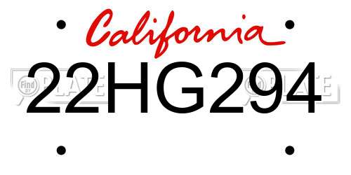 22HG294 California License Plate