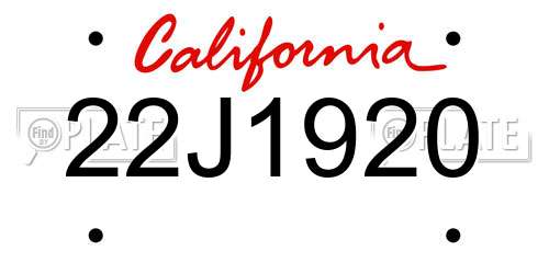 22J1920 California License Plate